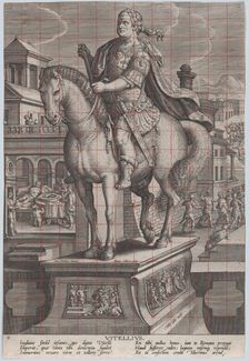 Plate 9: equestrian statue of Vitellius, seen three-quarters to the left, with his ..., ca. 1587-89. Creator: Adriaen Collaert