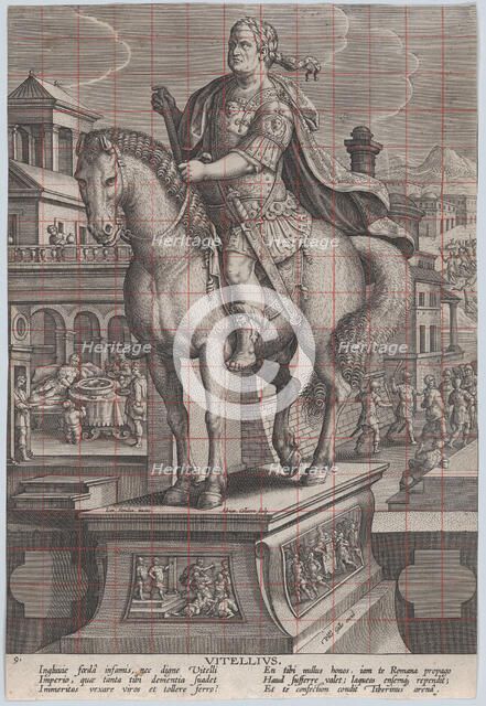 Plate 9: equestrian statue of Vitellius, seen three-quarters to the left, with his ..., ca. 1587-89. Creator: Adriaen Collaert.