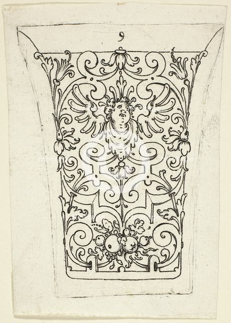 Plate 9, from twenty ornamental designs for goblets and beakers, 1604. Creator: Master AP.