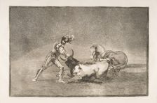 Plate 9 of the Tauromaquia': A Spanish knight kills the bull after having lost his horse., 1816. Creator: Francisco Goya