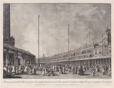 Plate 9: Procession on Corpus Christi Day in the Piazza San Marco, from Ducal Ceremon..., ca. 1766. Creator: Giovanni Battista Brostoloni