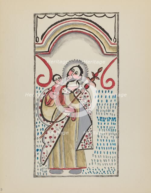 Plate 9: Saint Joseph & Child: From Portfolio "Spanish Colonial Designs of New Mexico", 1935/1942. Creator: Unknown.