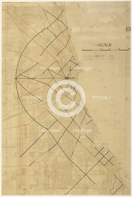 Plate 91 from The Plan of Chicago, Chicago, Proposed Diagonal Arteries, 1909. Creator: Daniel Burnham.