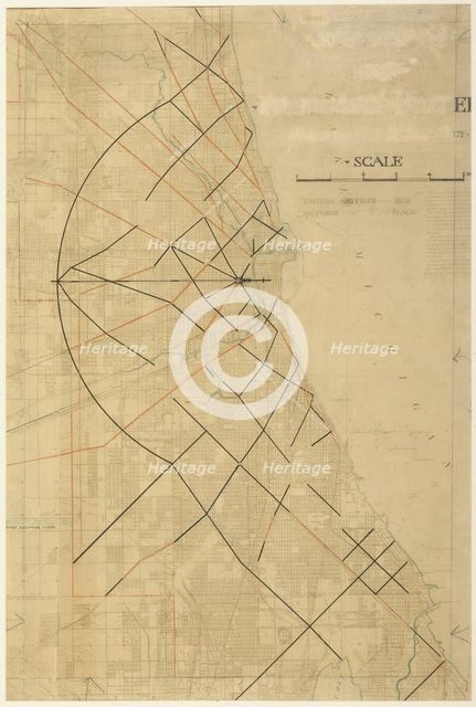 Plate 91 from The Plan of Chicago, Chicago, Proposed Diagonal Arteries, 1909. Creator: Daniel Burnham.
