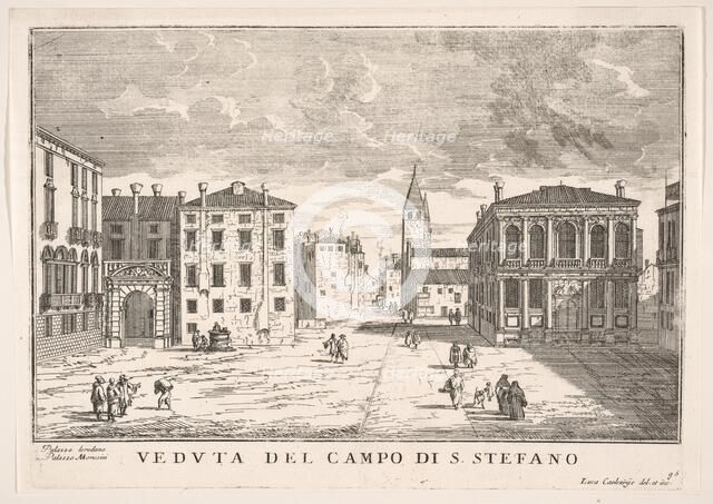 Plate 95: View of Campo Santo Stefano with the Loredan Palace and Morosini Palace, Venice..., 1703. Creator: Luca Carlevarijs.