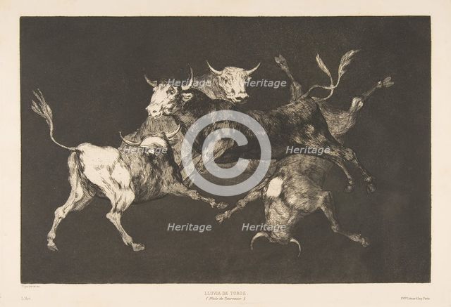Plate D from the 'Disparates': Fools-'or Little Bulls' - folly, ca. 1816-23 (published 1877). Creator: Francisco Goya.