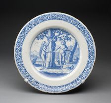 Plate depicting Adam and Eve, Delft, c. 1650/60. Creator: Delftware