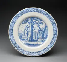 Plate depicting Adam and Eve, Delft, c. 1650/60. Creator: Delftware
