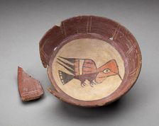 Plate Depicting Hummingbird in Interior, Broken and Partially Repaired, 180 B.C./A.D. 500. Creator: Unknown