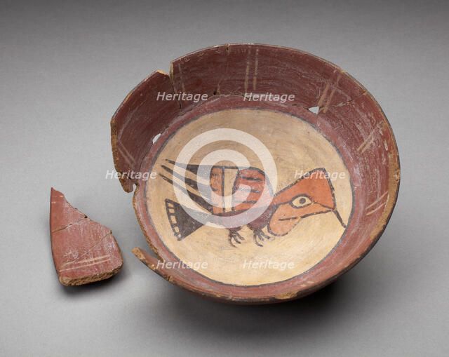 Plate Depicting Hummingbird in Interior, Broken and Partially Repaired, 180 B.C./A.D. 500. Creator: Unknown.
