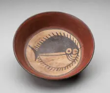 Plate Depicting Round Black-and-White Fish in Interior, 180 B.C./A.D. 500. Creator: Unknown