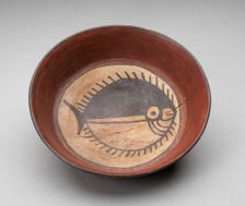 Plate Depicting Round Black-and-White Fish in Interior, 180 B.C./A.D. 500. Creator: Unknown