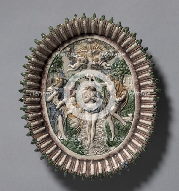 Plate Depicting the Baptism of Christ, late 1500s. Creator: Bernard Palissy (French, 1510-1589), circle of.