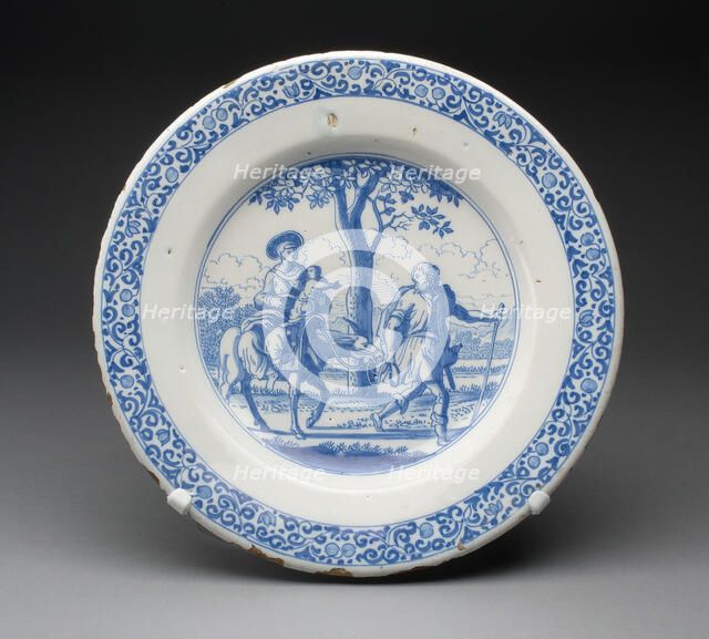 Plate depicting The Flight into Egypt, Delft, c. 1650/60. Creator: Delftware.
