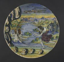 Plate: Diana and Acteon, 1522. Creator: Maestro Giorgio Andreoli (Italian, 1465-70-aft 1553)