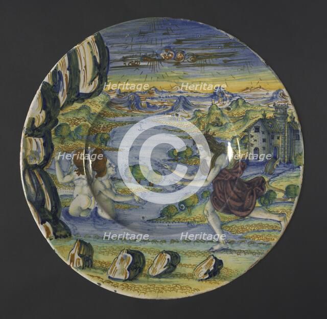Plate: Diana and Acteon, 1522. Creator: Maestro Giorgio Andreoli (Italian, 1465-70-aft 1553).