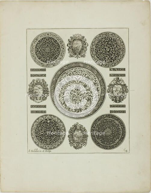 Plate Four, from Book of Ornament, 1704. Creator: Simon Gribelin.