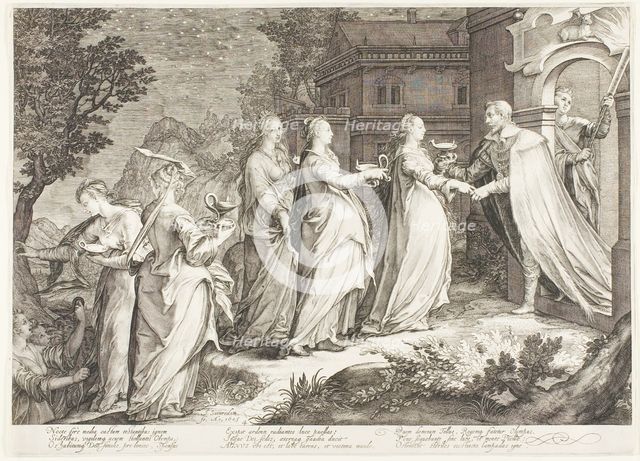 Plate Four, from Five Wise and Five Foolish Virgins, 1606. Creator: Jan Saenredam.