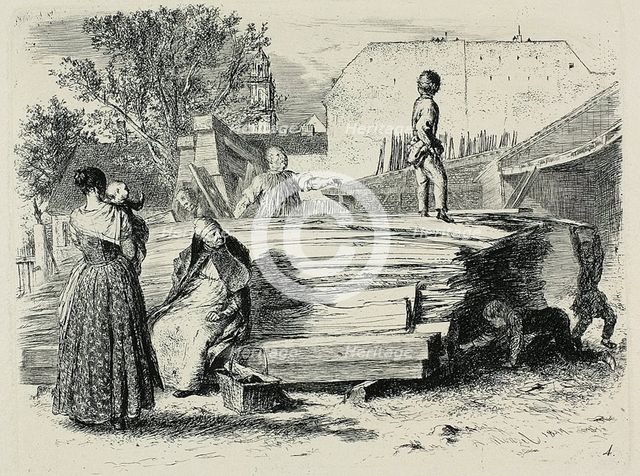 Plate four, from Radierversuche, 1844. Creator: Adolph Menzel.