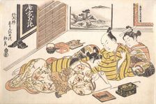 Plate from the Erotic Book Mounds of Dyed Colors: A Pattern Book for the Boudoir (S..., ca. 1736-44. Creator: Okumura Masanobu