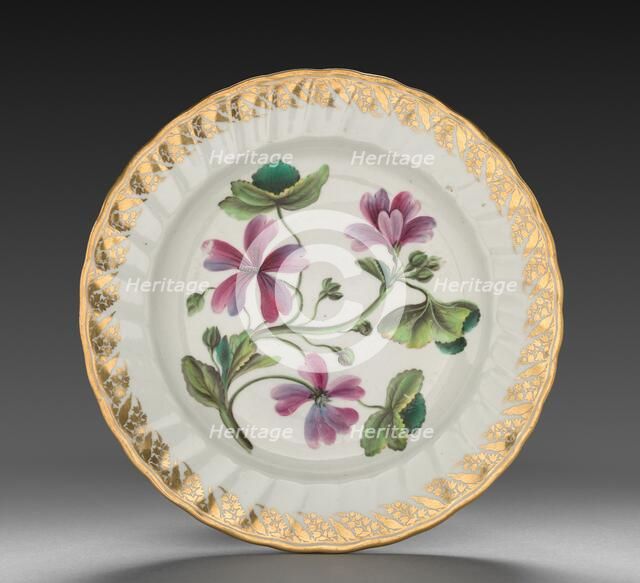 Plate from Dessert Service: Althaea Marsh Mallow, c. 1800. Creator: Derby (Crown Derby Period) (British).