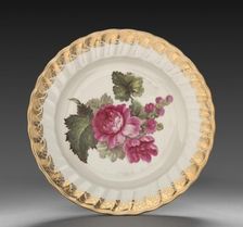 Plate from Dessert Service: Hollyhock, c. 1800. Creator: Derby (Crown Derby Period) (British)