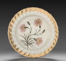 Plate from Dessert Service: Picatee Carnation, c. 1800. Creator: Derby (Crown Derby Period) (British)