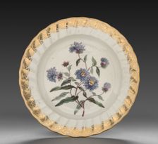 Plate from Dessert Service: Tall Blue Aster, c. 1800. Creator: Derby (Crown Derby Period) (British)
