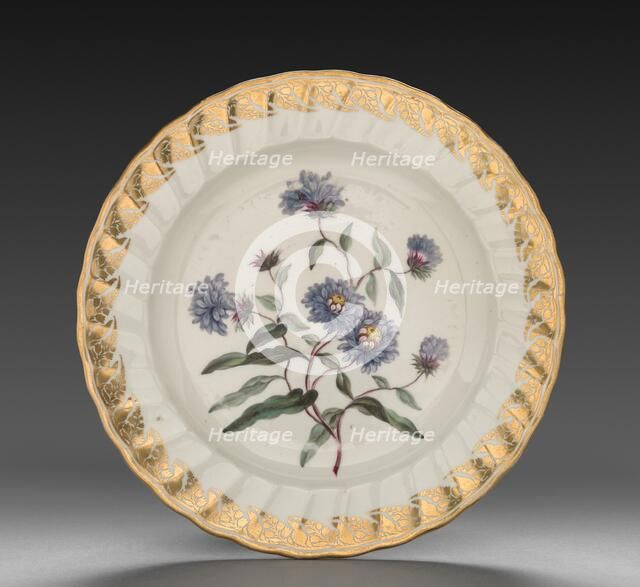 Plate from Dessert Service: Tall Blue Aster, c. 1800. Creator: Derby (Crown Derby Period) (British).
