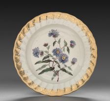 Plate from Dessert Service: Tall Blue Aster, c. 1800. Creator: Derby (Crown Derby Period) (British)