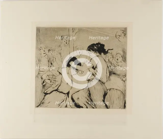 Plate from l'Assommoir (two women fighting, with onlookers), 1878. Creator: Gaston la Touche.