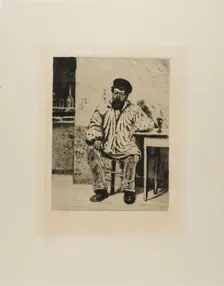 Plate from l'Assommoir (bearded man seated at table), 1878. Creator: Gaston la Touche