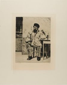Plate from l'Assommoir (bearded man seated at table), 1878. Creator: Gaston la Touche