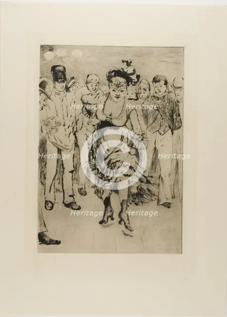 Plate from l'Assommoir (dancing woman with circle of onlookers), 1879. Creator: Gaston la Touche.
