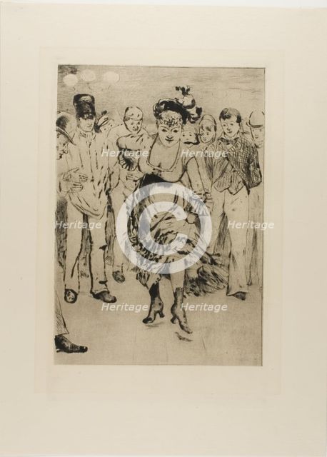 Plate from l'Assommoir (dancing woman with circle of onlookers), 1879. Creator: Gaston la Touche.