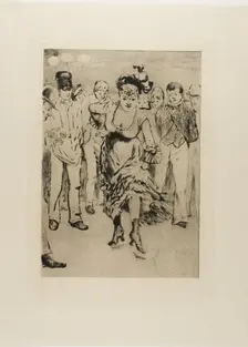 Plate from l'Assommoir (dancing woman with circle of onlookers), 1879. Creator: Gaston la Touche