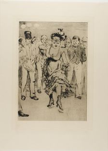 Plate from l'Assommoir (dancing woman with circle of onlookers), 1879. Creator: Gaston la Touche