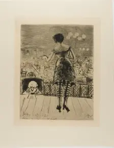 Plate from l'Assommoir (singer onstage with prompter), 1878. Creator: Gaston la Touche