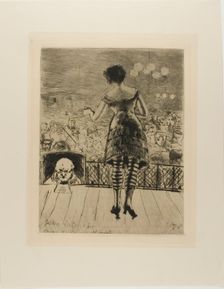 Plate from l'Assommoir (singer onstage with prompter), 1878. Creator: Gaston la Touche