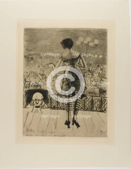 Plate from l'Assommoir (singer onstage with prompter), 1878. Creator: Gaston la Touche.
