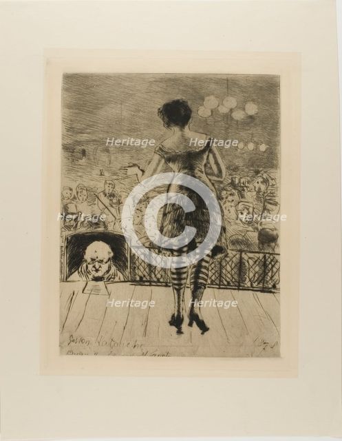 Plate from l'Assommoir (singer onstage with prompter), 1878. Creator: Gaston la Touche.