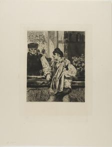 Plate from l'Assommoir (man leaning on bar), 1878. Creator: Gaston la Touche