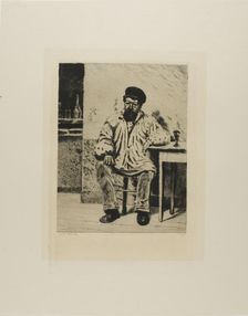 Plate from l'Assommoir (bearded man seated at table), 1878. Creator: Gaston la Touche