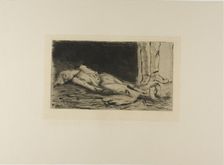 Plate from l'Assommoir (woman lying on floor), 1878. Creator: Gaston la Touche