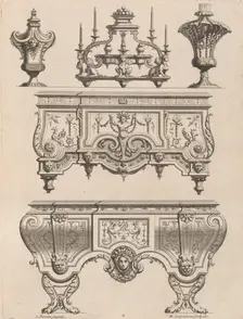 Plate from Ornament Designs Invented by J. Berain (page 71), late 17th-early 18th century. Creator: Jean Berain