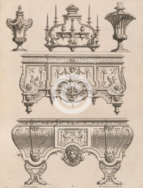 Plate from Ornament Designs Invented by J. Berain (page 71), late 17th-early 18th century. Creator: Jean Berain.