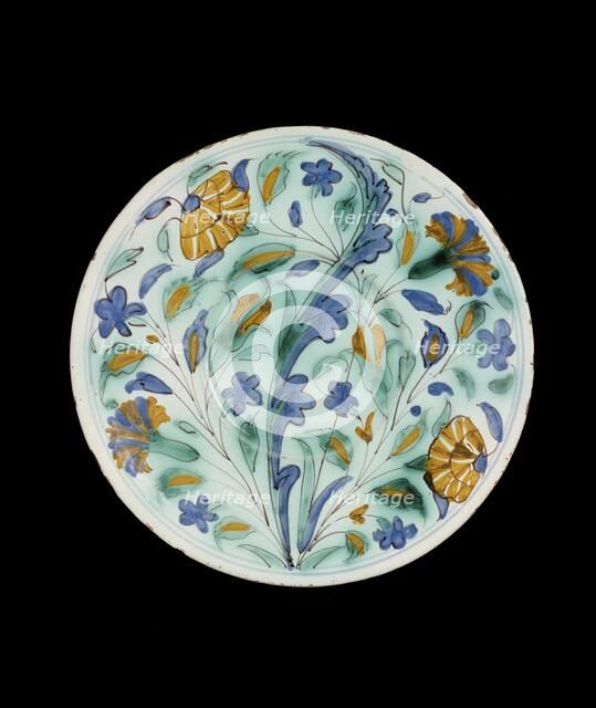 Plate imitating Turkish (Iznik) pottery, c1600-1650. Artist: Unknown.