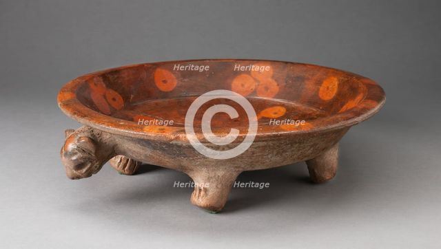 Plate in the Form of a Jaguar with Interior Painted with Floral-Like Motif, A.D. 200/700. Creator: Unknown.