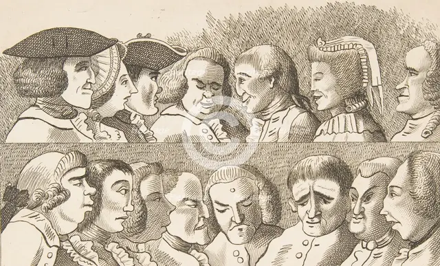 Plate IV, from Rules for Drawing Caricaturas, February 26, 1788. Creator: Francis Grose.