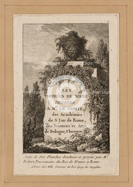 Plate One from Evenings in Rome, 1763/64. Creator: Hubert Robert.